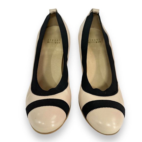 Stuart Weitzman Pumps High Heel Womens Size 7.5 Tan Nude Black Retro Color Block - Picture 3 of 10